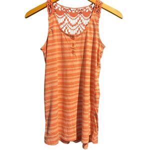 Crochet Back Size Small Tank Top Boho Coral & Peach Striped Lightweight Knit